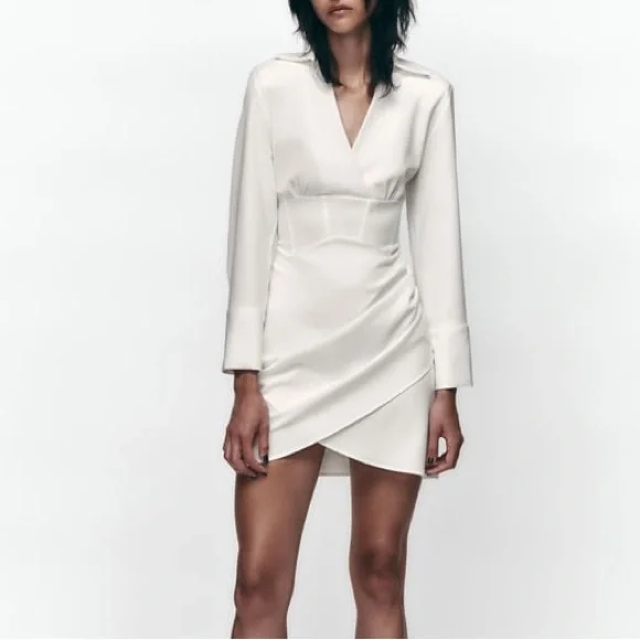Zara | Dresses | Zara Ruched Corset Dressoyster White | Poshmark